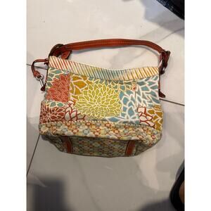 Fossil Kristy I Print Multicolor Canvas Leather Shoulder bag  Hobo 13,5x11x4”